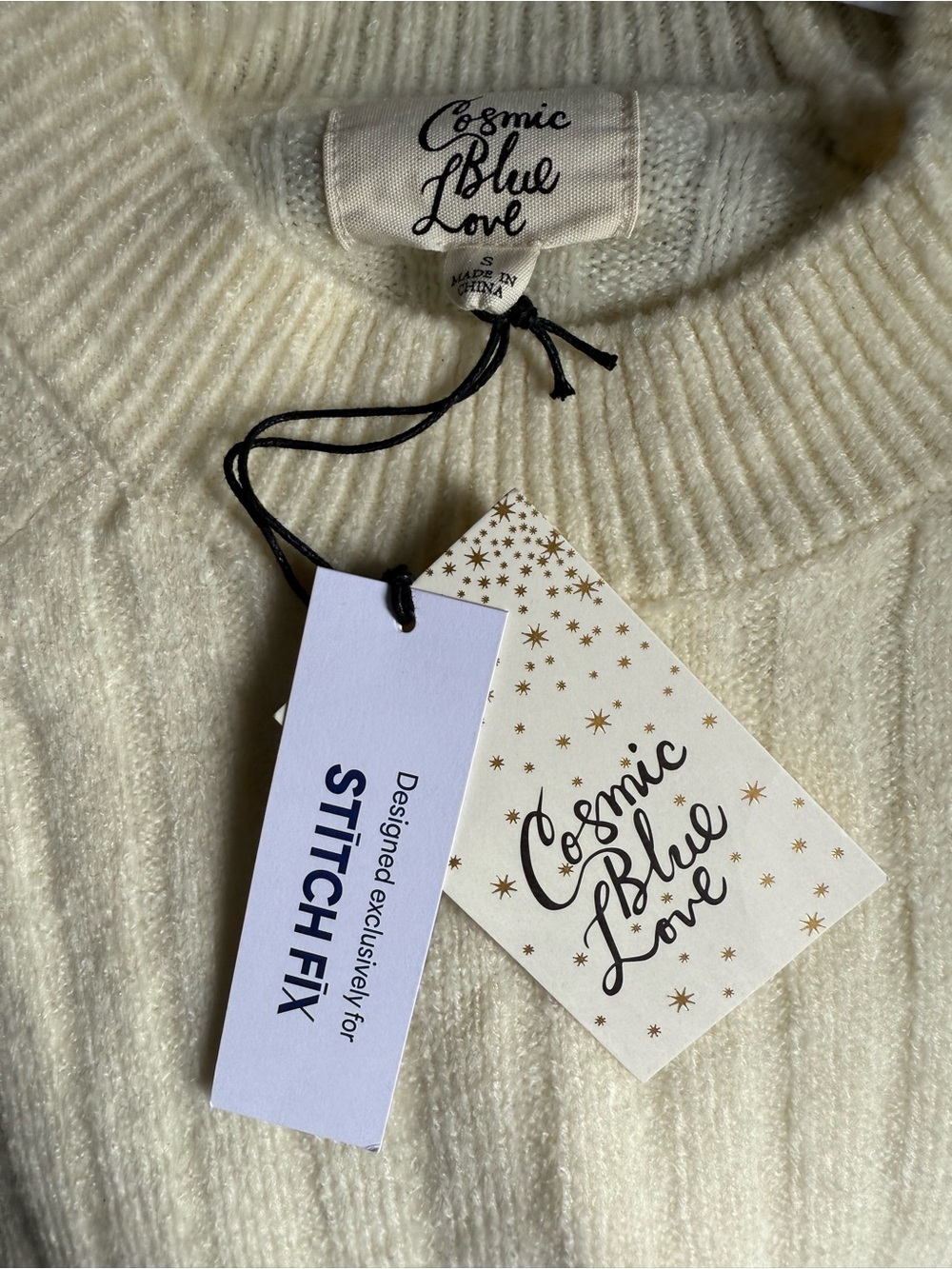 NWT Cosmic Blue Love for Stitch Fix Cream Ribbed Crewneck Sweater - Picture 4 of 7